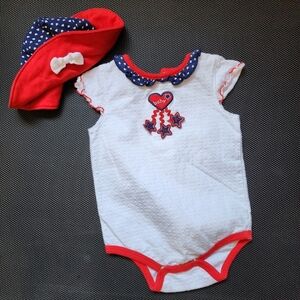 Red white and blue baby onesie and hat Size 0-3 mo